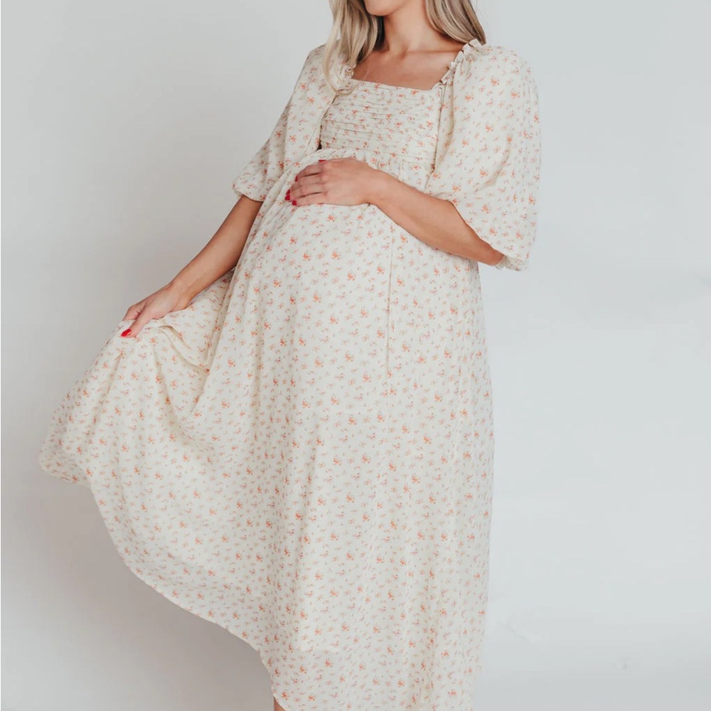 Worth Collective Melody maxi dress with bow detail. Bump friendly